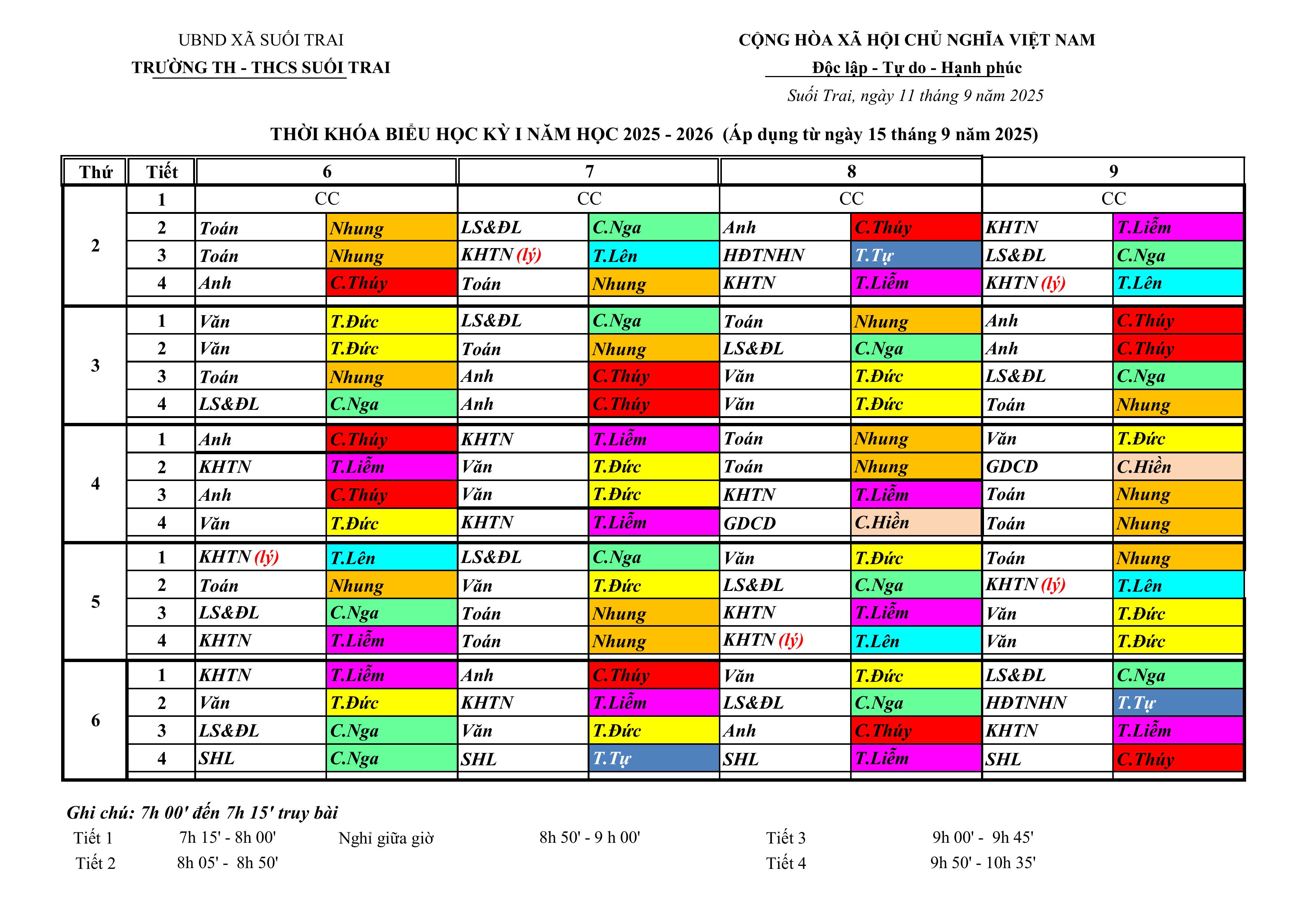 TKB THCS ÁP DỤNG TỪ 15/09/2025 TKB THCS ÁP DỤNG TỪ 15/09/2025