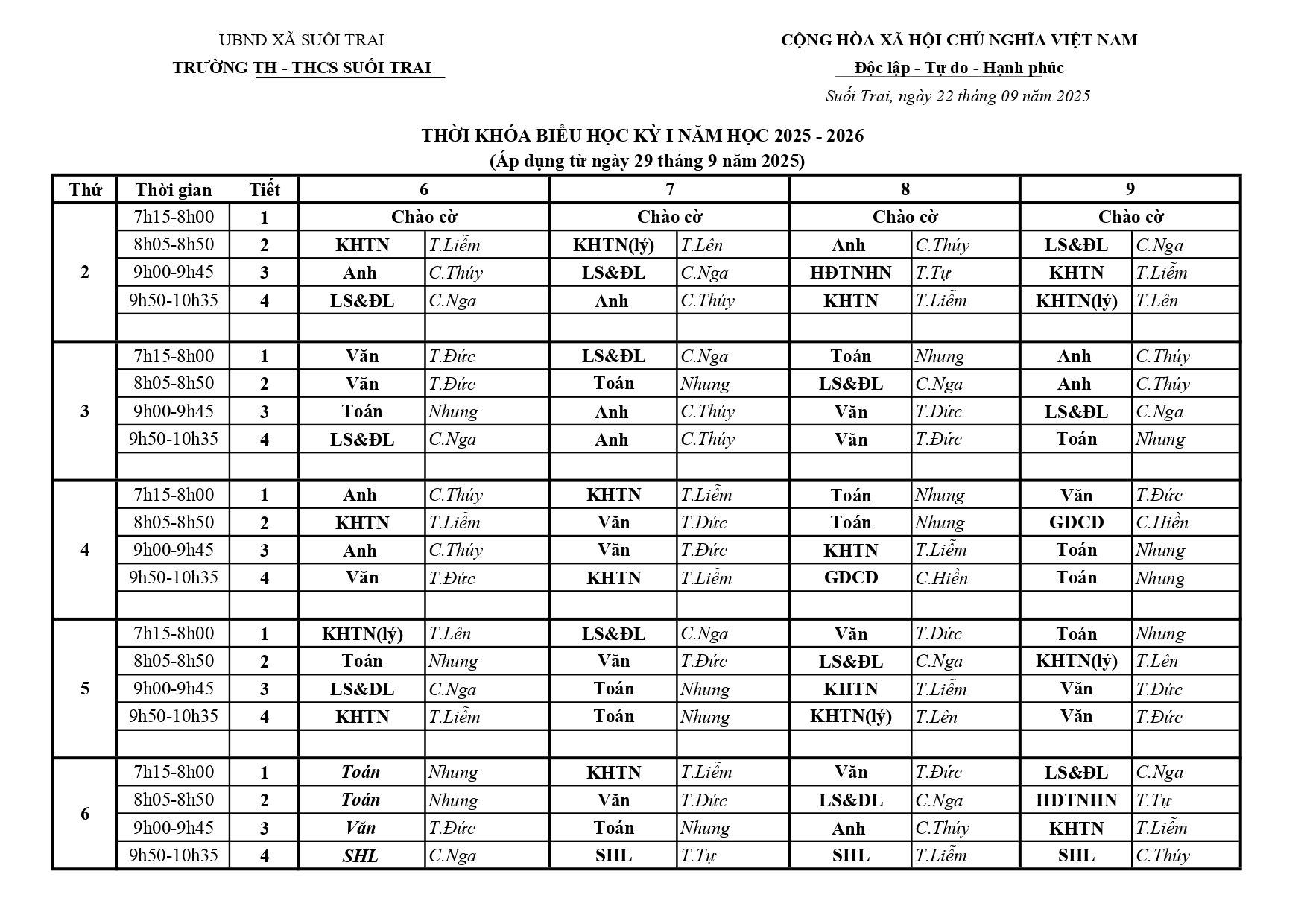 TKB HK I THCS 29/9 TKB HK I THCS 29/9